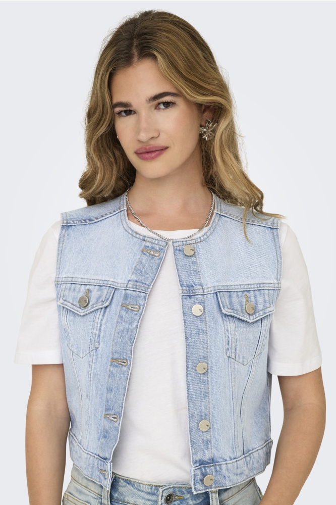 ONLFELIZ DNM WAISTCOAT ROUND COLLAR 15351937 Light Blue Denim
